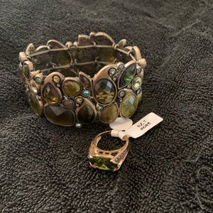 Lia Sophia antique gold & green bracelet & ring